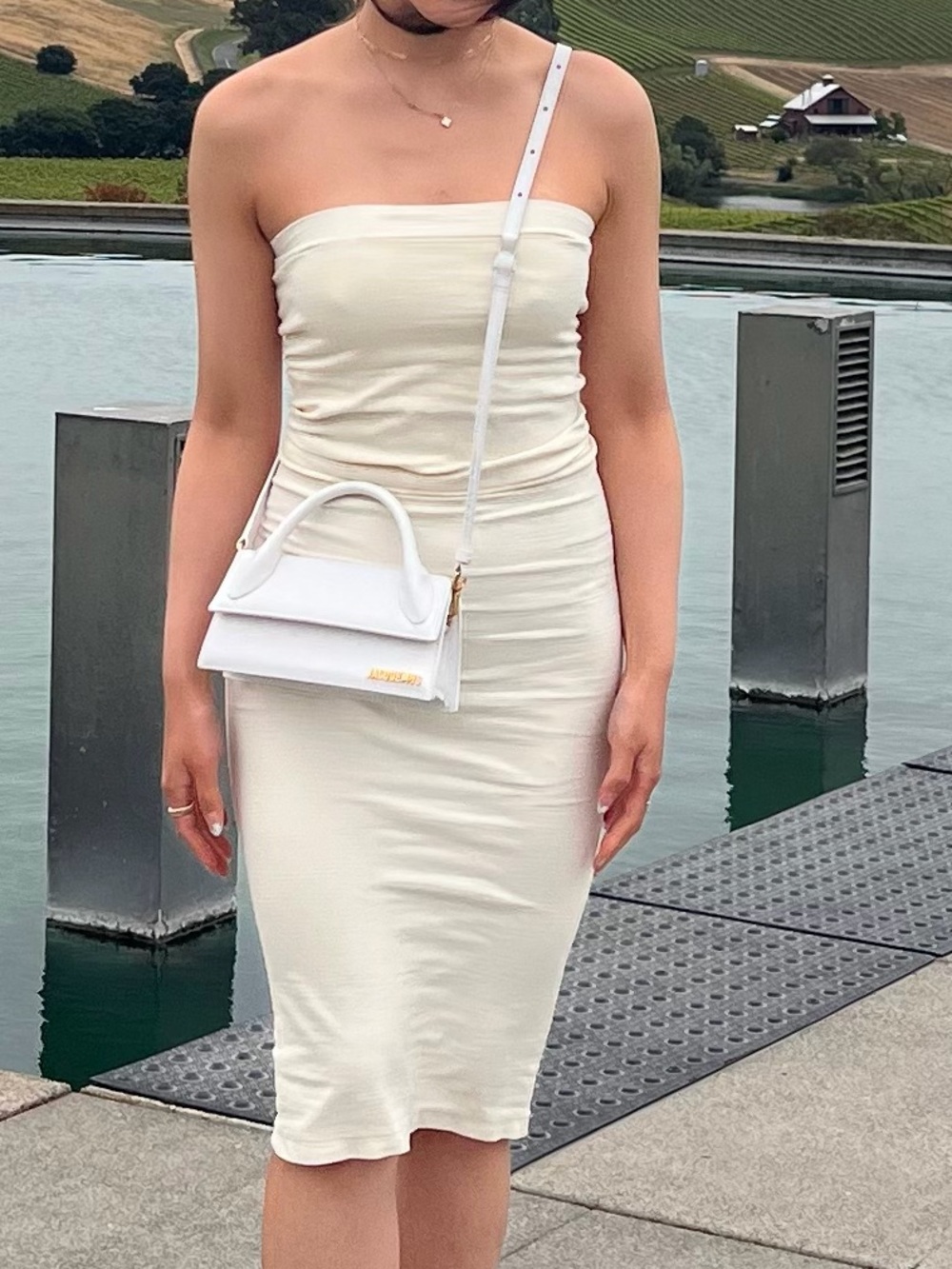 Contour Double Lined Strapless Midi Dress
